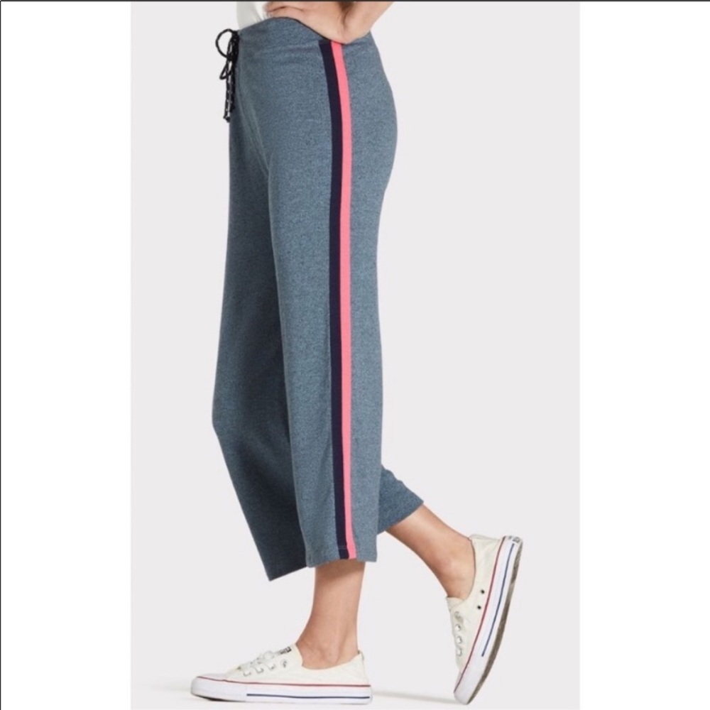 Sundry Topaz Cropped Sweat Pants with Pink and Black Side Stripe Trim
